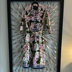 SAMANTHA SUNG Multicolor Hydrangea 3/4 Sleeve stretch shirt dress 10